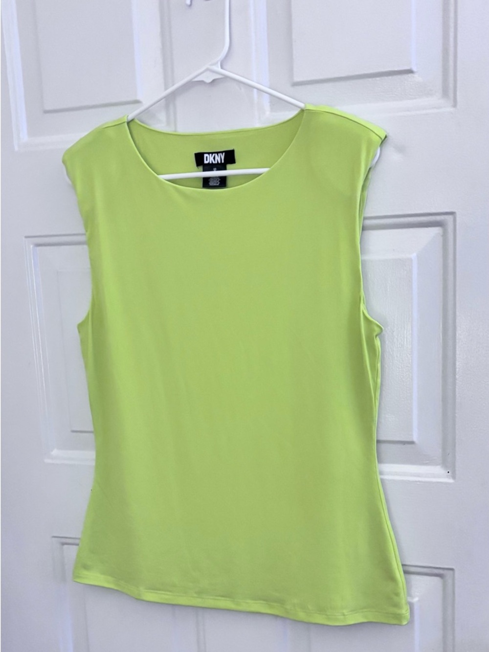 DKNY Neon Lime Sleeveless Women's Tank Top With Padded Shoulders.